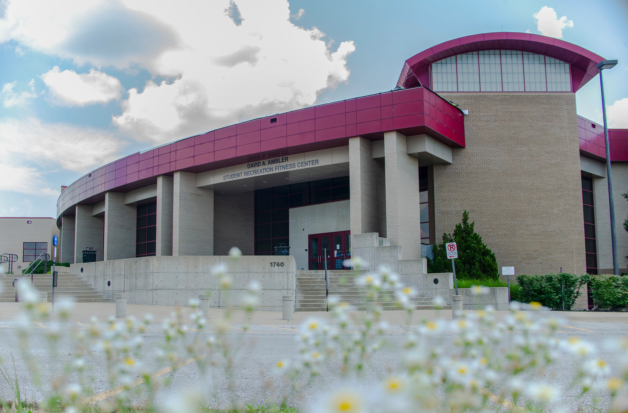 Exterior photo of Ambler Student Recreation Fitnesss Center building.